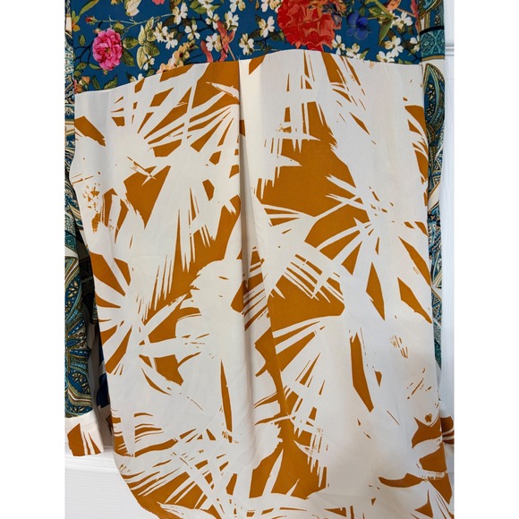 Rose and Olive Patchwork Floral Geometric Print Long Sleeve Button Up Shirt L - Picture 5 of 8